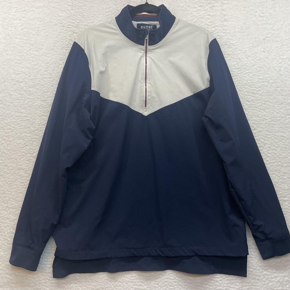Rhone Jacket Mens Large Navy Gray Quarter Zip Pullover Windbreaker Colorblock